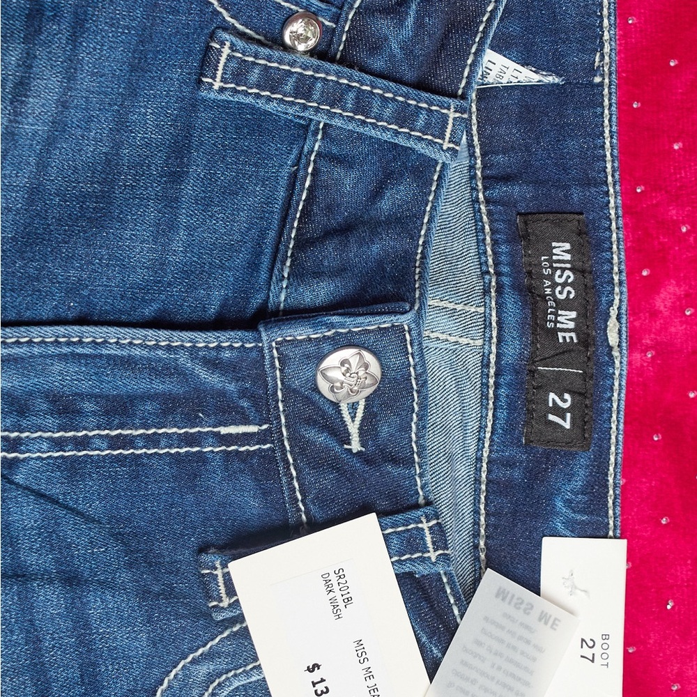 Miss Me Dark Blue Bootcut Jeans with Silver Button Accents